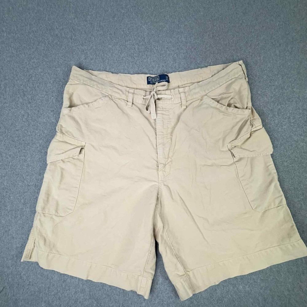 Polo Ralph Lauren Cargo Shorts Mens XL Khaki Linen Cotton Blend Drawstring Waist